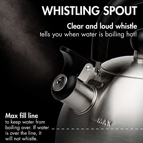 Stainless Steel Whistling Tea Kettle for Stovetop, 1.5-Quart Fast Boil