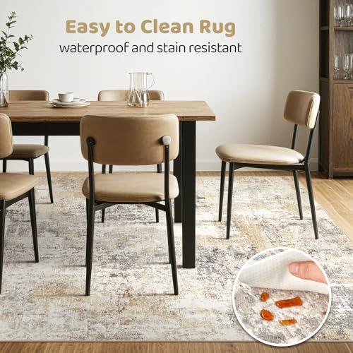 8x10 Washable Abstract Area Rug, Non-Slip Low Pile Modern Living Room Carpet