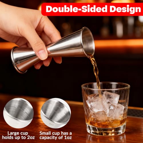 Stainless Steel Bartending Jigger Set with Pour Spouts - Precise Cocktail Measurement Tools