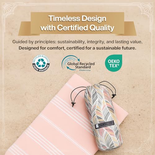 BAY LAUREL Turkish Beach Towel with Travel Bag, 39x71 Oversized Quick Dry