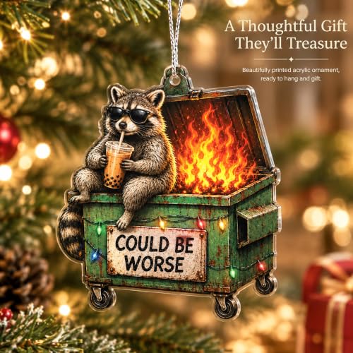 Funny Christmas Raccoon Ornament - Raccoon Dumpster Variation for Holiday Decor