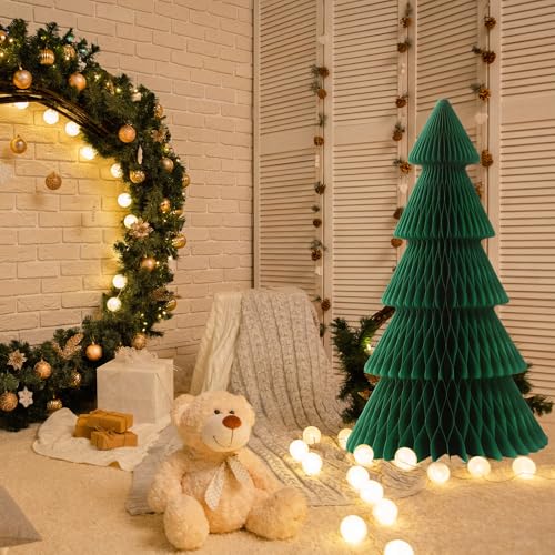 Poen Dark Green 3 ft x 20 in Honeycomb Paper Christmas Tree (3D) - Reusable
