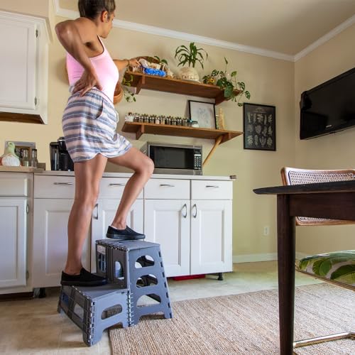 2-Step Folding Stool, Collapsible Non-Slip Step Ladder for Home & Kitchen