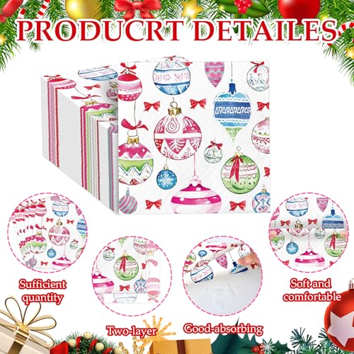 100 Pcs Christmas Napkins 12.5x12.5cm Vintage Hanging Ball Pattern 2-Ply ojustbeok