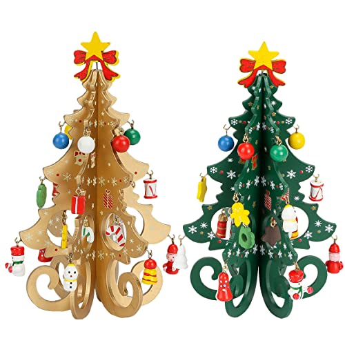 Spencer 2-Piece Wooden Mini Christmas Tree Set - 7.5 Inch Holiday Tabletop Decor