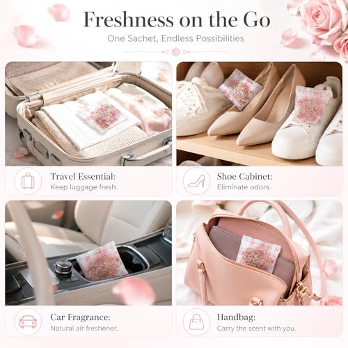 100-Pack Rose Scented Sachets for Drawers and Closets - Fabric-Safe Freshener