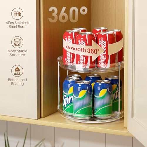 2-Tier Clear Lazy Susan Turntable Organizer - 9.25 Inch Rotating Spice Rack
