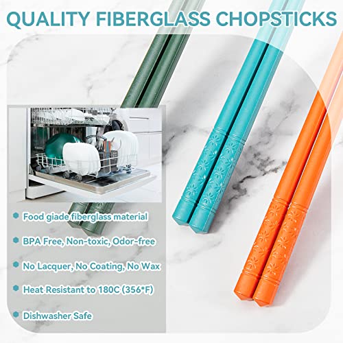 5 Pairs Reusable Fiberglass Chopsticks, 9.5-Inch Dishwasher Safe Set