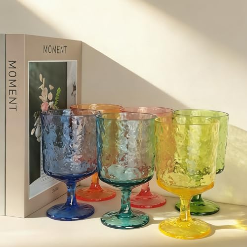 12 oz Ice Carved Acrylic Goblets Set of 6, Shatterproof Wine Glasses