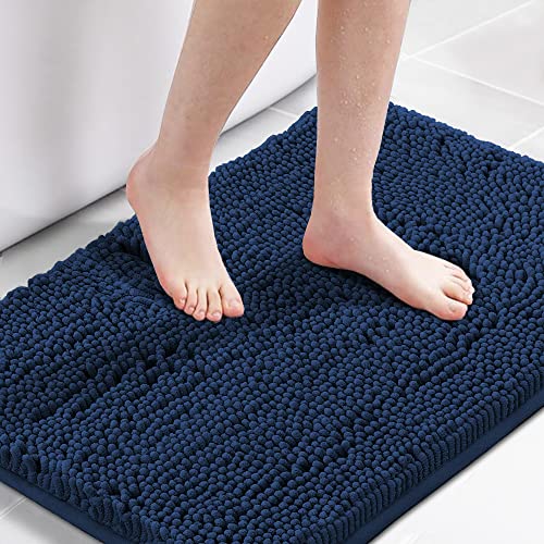 H.VERSAILTEX Navy Blue Chenille Bath Rug 17" x 24" Non-Slip Absorbent Mat