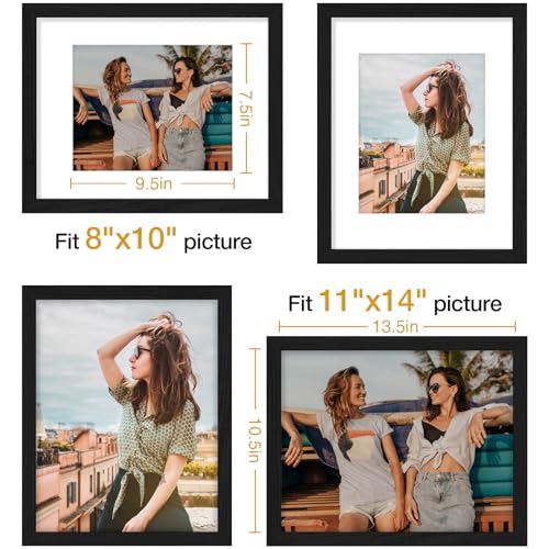 Black 11x14 Picture Frame with Mat for 8x10 Photo, Wall Mount Display