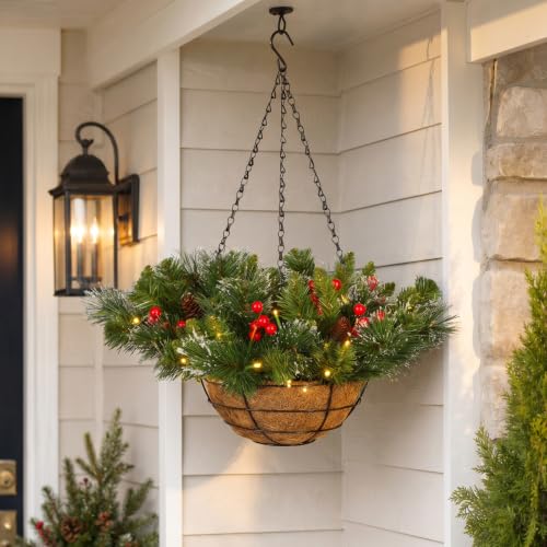 Pre-Lit Crestwood Spruce Hanging Basket - 20in Christmas Tree with Lights