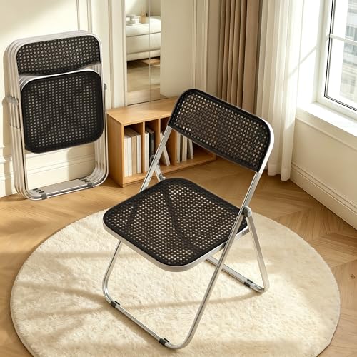 Heavy-Duty Folding Chairs, Steel Frame, 300lb Capacity, 4-Pack, Black