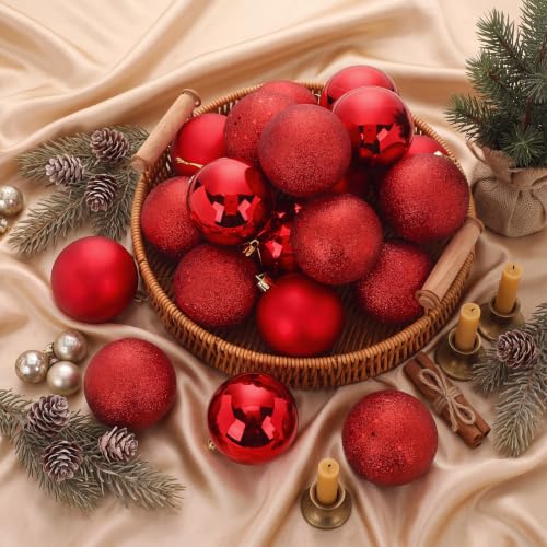 Soulchen 20 Pcs Red 2.75" Christmas Ball Ornaments – Burgundy Shatterproof, Glossy/Matte/Glitter/Sequin Finishes