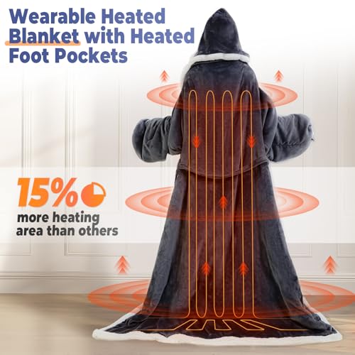 Wearable Heated Blanket with Foot Pocket & 8 Heat Settings