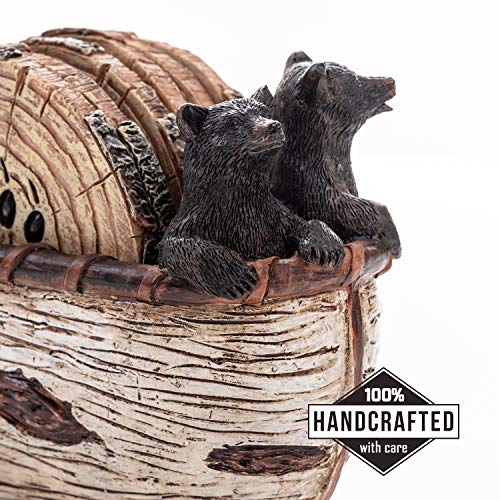 Rustic Bear Coaster Set - 6 Handcrafted Resin Coasters in Canoe Holder