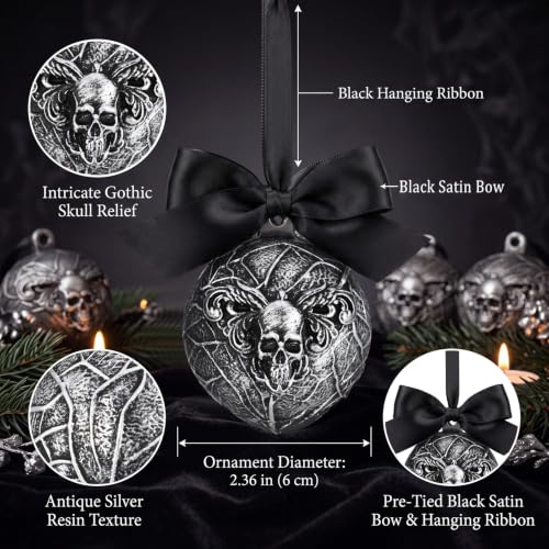 12 Black Gothic Skull Christmas Ornaments Halloween Tree Decorations