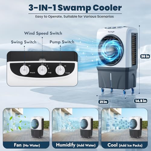 Portable 2200 CFM Evaporative Air Cooler 10.6 Gallon Swamp Cooler