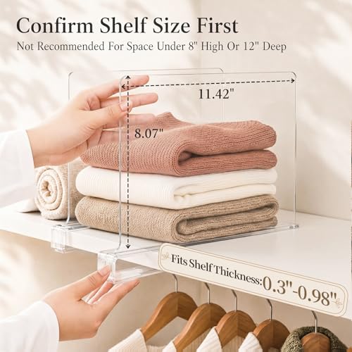 Clear Acrylic Shelf Dividers for Closet Purse and Handbag Storage 8 Pack