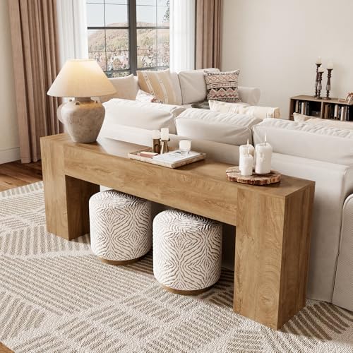 86-Inch Extra Long Console Table, Natural Oak Farmhouse Sofa Table