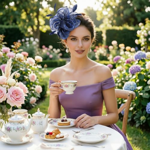 Fascinator Hat with Feathers and Ribbons for Tea Party Headband and Clip