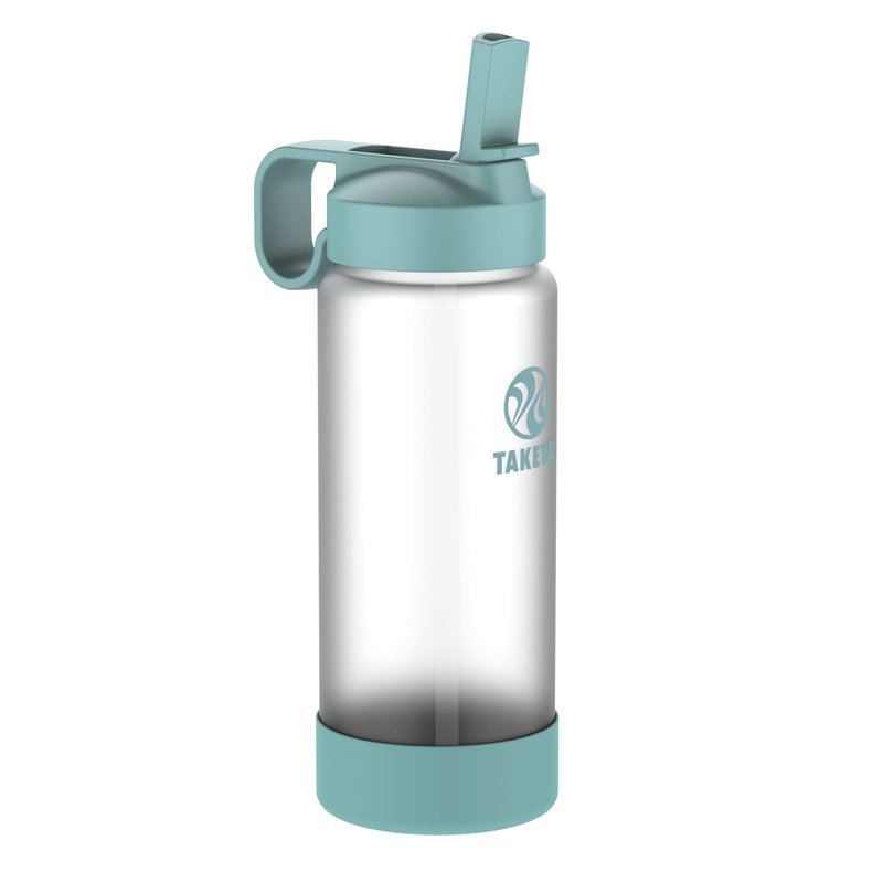 Takeya Glass Water Bottle - Durable Thermo-Shock Resistant - Sure-Grip Safe Shell - Clear Leak-Proof - Straw Lid - Dishwasher Safe - Everyday Use - 22 oz, Sage