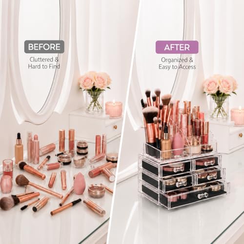 Brookstone Clear 1 Pack Makeup Organizer with Drawers - Acrylic Vanity Storage Case