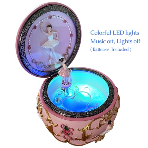 Ballerina Musical Jewelry Box with Rotating Dancer and LED Lights