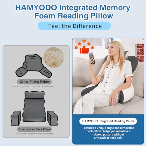 22" Ergonomic Reading Pillow with Armrests for Bed Support