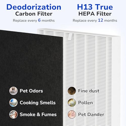 2-Pack Air Purifier Filter Replacement HEPA and Carbon Filters