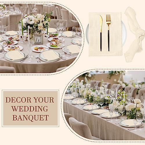 24-Piece Cotton Napkin Set, 17x17 Inch Fringe Edge Cloth Napkins, Ivory