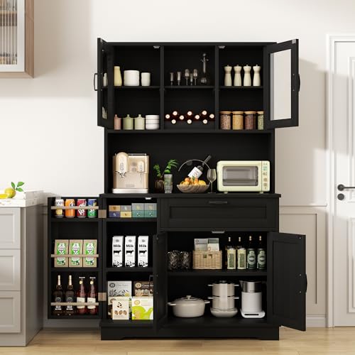 68-inch Kitchen Pantry Cabinet with Microwave Stand and Wine Rack