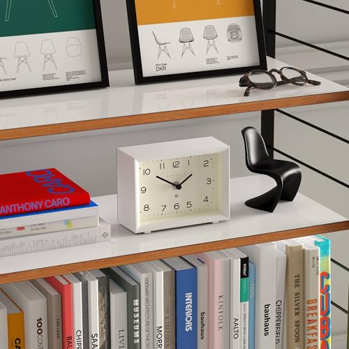 Contemporary Rectangular Desk Clock with Silent Sweep Movement - White