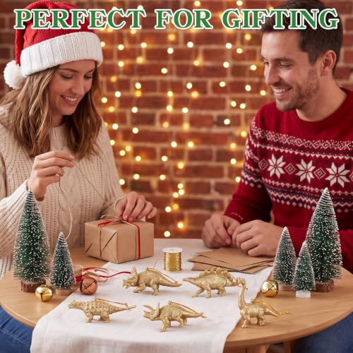 Fiwochic 12-Pack Dinosaur Christmas Tree Ornaments Hanging Decor - Gold Holiday Decorations