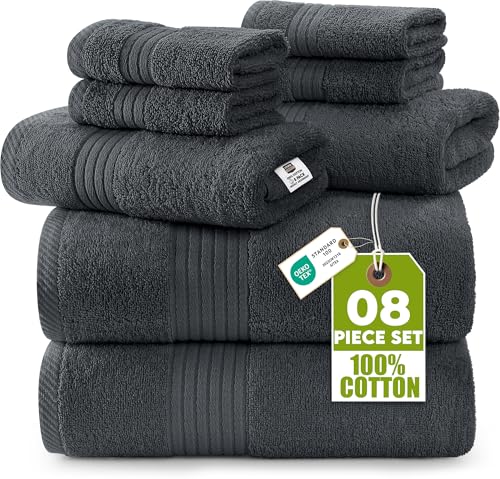8-Piece Premium Cotton Towel Set - Soft Absorbent Bath and Hand Towels