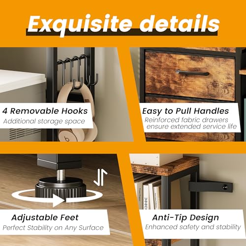Mini Fridge Stand with Power Outlet, Coffee Bar Cabinet & Storage Shelves