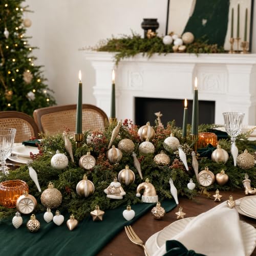 Champagne 46-Piece Christmas Ornaments Set for Tree & Wreaths - PurpleSwan (Champagne/White) 2.36in