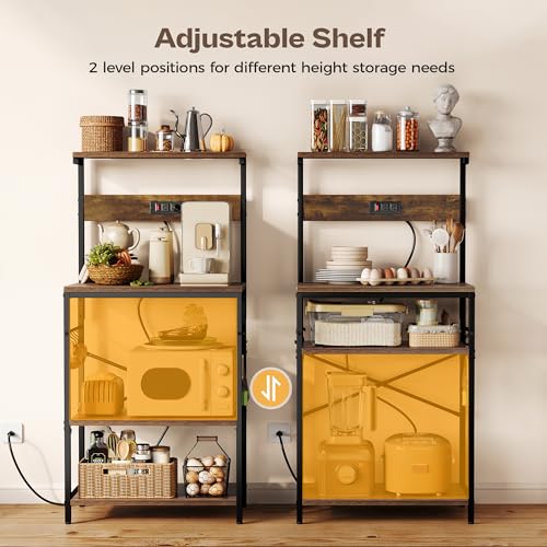 Kitchen Bakers Rack with Power Outlet, 4-Tier Microwave Stand & Coffee Bar
