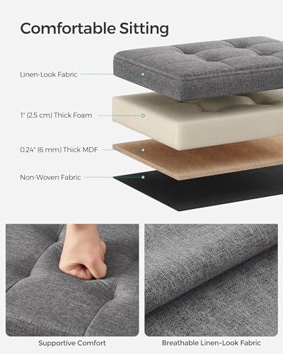 Small Folding Storage Ottoman Footrest Stool, Tufted Fabric - Dark Gray