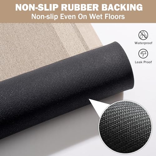 YDKGL Thin Non Slip Bath Mat, 16x24 Absorbent Quick Dry Bathroom Rug with Rubber Backing, Beige