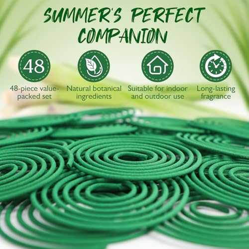 Citronella Incense Coils, 48-Pack with Holder for Outdoor & Indoor Use