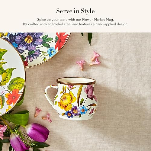 MacKenzie-Childs Enamel Mug 16 oz Flower Market White