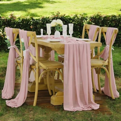 Chiffon Table Runner Set 29x120 Inch 10ft Dusty Pink – Pack of 2
