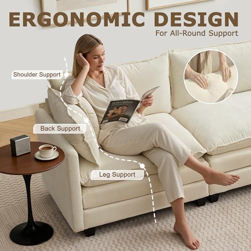 113-Inch Modular Sectional Sofa, L-Shaped Chenille Cloud Couch with Ottoman