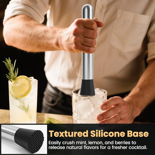 8-Inch Stainless Steel Cocktail Muddler Set with Bar Spoons for Drinks