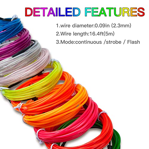 15ft Ice Blue Neon EL Wire with Battery Pack for Costumes and Parties