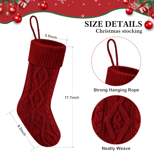18 Inch Cable Knitted Christmas Stockings for Mantel & Holiday Decor