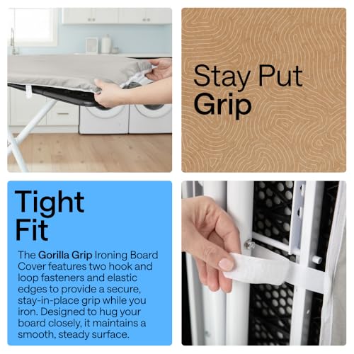 Gorilla Grip Ironing Board Cover - 15x54 Heavy Duty Silicone Coated Pad with Fastener Straps