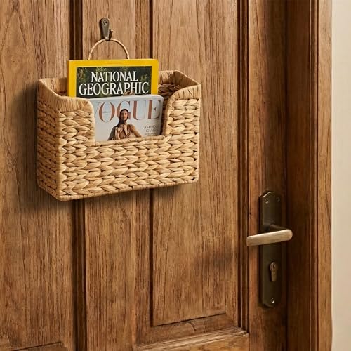 Woven Water Hyacinth Wall Hanging Basket – Rustic Magazine & Mail Organizer