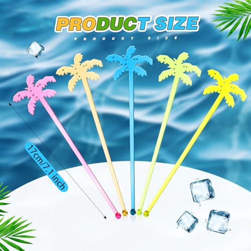 Reallnaive 100 Pcs Coconut Tree Cocktail Swizzle Sticks - Durable Plastic Drink Stirrers
